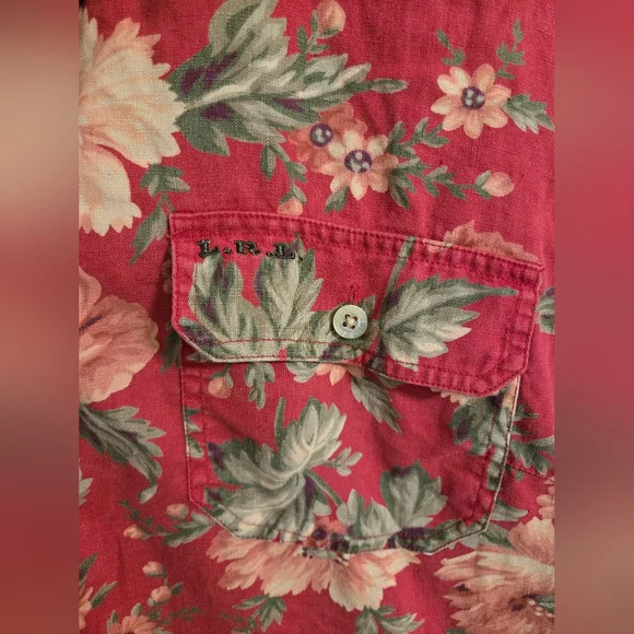 Lauren Ralph Lauren Red And Pink Floral Linen Casual Button Front Shirt Size 2X - Picture 5 of 6